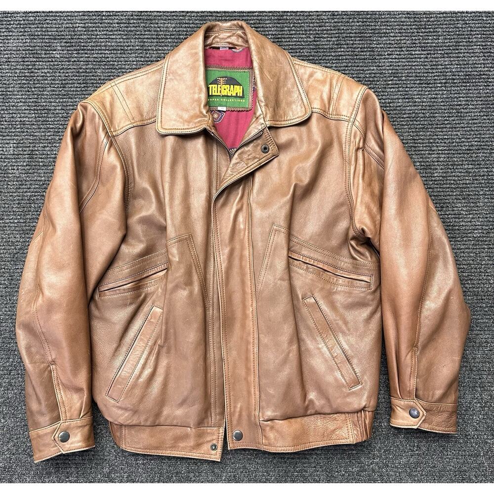 Telegraph by Cooper Leather Jacket Mens Size 38 Brown Full Zip Vintage Bomber